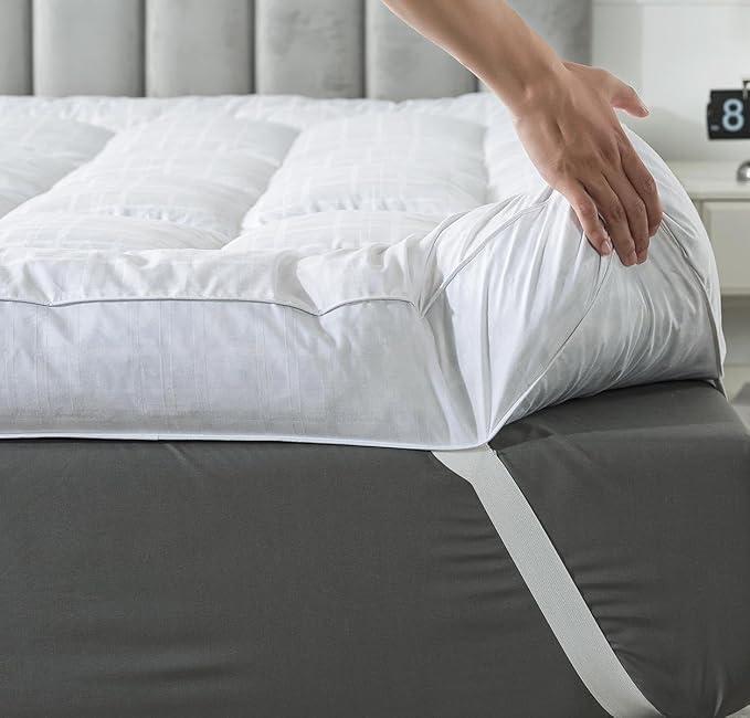WhatsBedding 5 Inch Duck Feather Bed Mattress Topper, 100% Cotton Extra Thick Mattress Pad, 2500gsm Overfilled Pillow Top, Hotel Collection