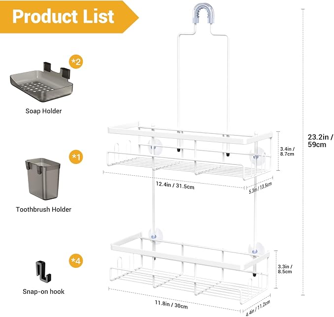 AKTECKE Shower Caddy Hanging Bathroom Organizer: Rustproof Shelf for Inside Shower - No Drilling Racks Over Showerhead - Bath Shelves for Shampoo Soap - Image 6