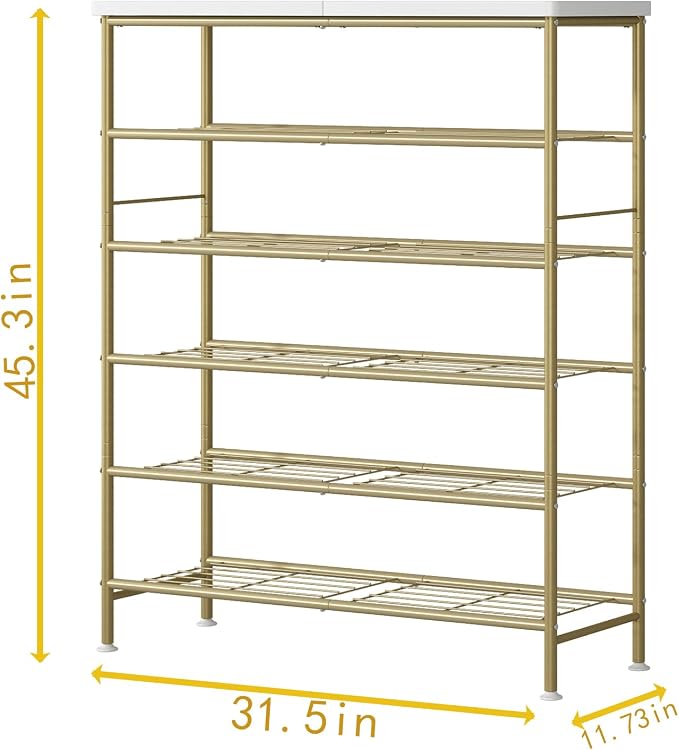 SUOERNUO Shoe Rack Organizer 6 Tier for Closet Entryway Free Standing Metal Storage Shoe Shelf with MDF Top Board,Gold - Image 6