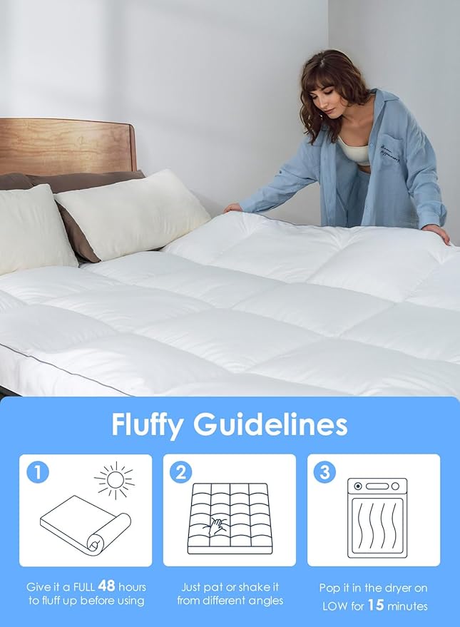 QUEEN ROSE Mattress Topper King Size, Extra Thick Cooling Pillow Top for Firm Beds, Plush Down Alternative Mattress Pad for Back Pain Relief, Breathable & Durable Soft Bed Topper, White