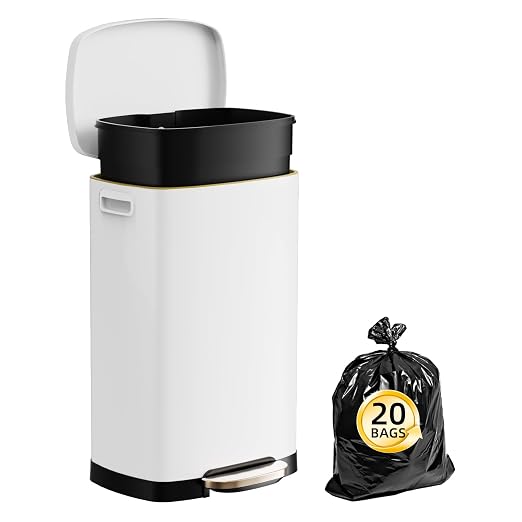 KdbK 13 Gallon Trash Can with Lid, 50L Fingerprint Proof Stainless Steel Kitchen Trash Can with Removable Inner Bucket and Lid Soft Close, Pedal Rubbish Bin for Home Office, White - Image 7