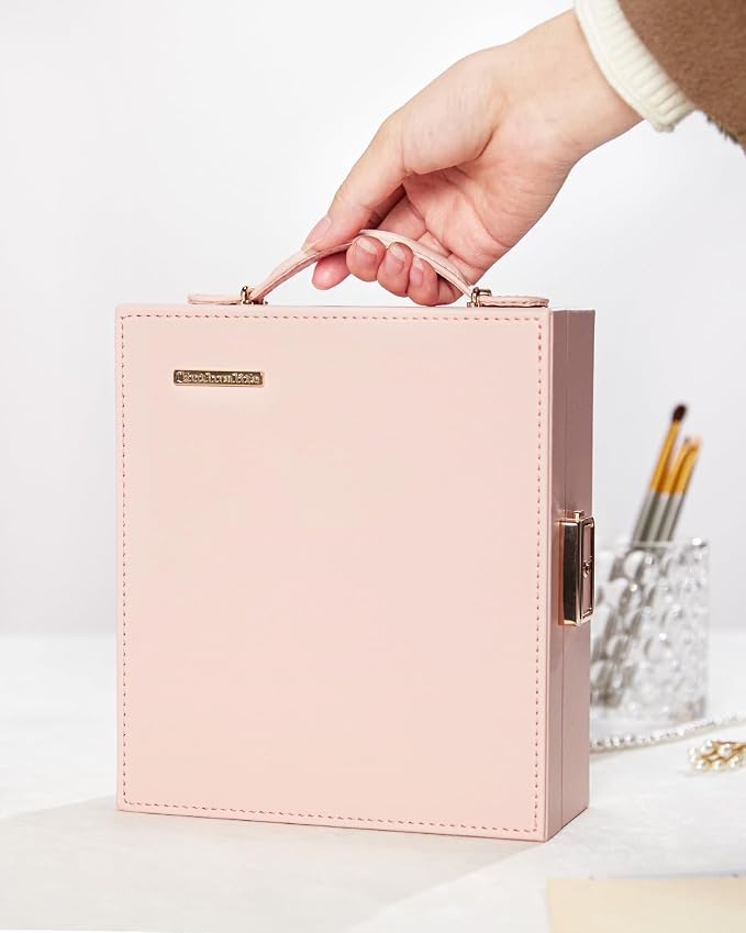 Enthralite Large Travel Jewelry Case: Portable Necklace Box with Mirror - PU Leather & Velvet Lined Jewelry Organizer for Ring Earring Bangle Bracelets Watch - Birthday Gift for Her - Image 9