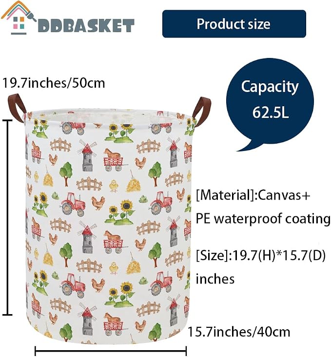 Kids Laundry Basket Farm Hamper for Nursery Boy and Girl Cute Kids Toys Storage Bin Organizer Room Decor for Home(Farm) - Image 7