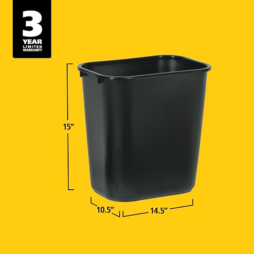 Rubbermaid Commercial Products Wastebasket/Trash Can, 7-Gallon/28-Quart, Black, Plastic, for Bedroom/Bathroom/Office, Fits Under Desk/Sink/Cabinet, Pack of 4 - Image 7