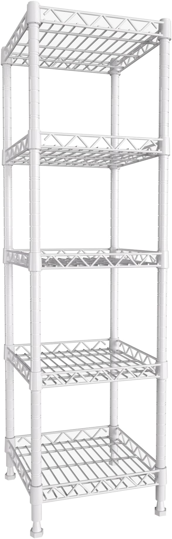 GIOTORENT 5 Tier Standing Shelving Metal Units, Adjustable Height Wire Shelf Display Rack for Laundry Bathroom Kitchen 11.8 W x 11.8 D x 50 H (5-Tier, White) - Image 8