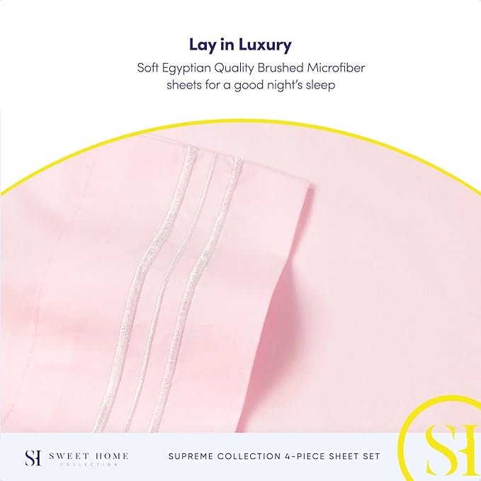 1800 Thread Count Sheet Set – Soft Egyptian Quality Brushed Microfiber Sheets – Luxury Bedding Set with Flat Sheet, Fitted Sheet, Pillow Cases, Full, Pale Pink, Sheet Set