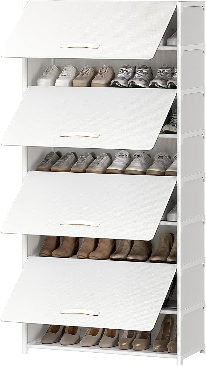 Shoe Rack, 9 Tier Shoe Storage Cabinet with Door 36 Pair Plastic Shoe Shelves Organizer for Closet, Entryway, Hallway, Bedroom, White by UNITSTAGE