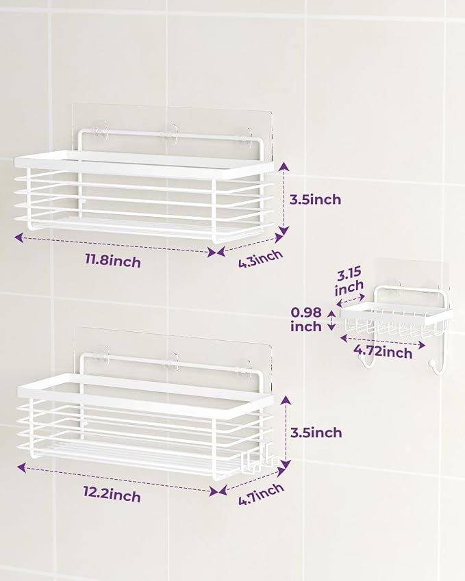 ODesign Shower Caddy 3 Pack SUS304 Stainless Steel-No Drilling-Shower Bathroom Shelves Rack,Rustproof Wall Mounted,Adhesive Shower Shelf Basket Organizer-White - Image 7