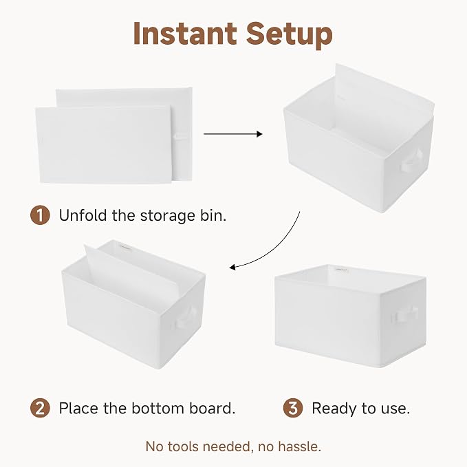 StorageWorks Collapsible Shelf Baskets, Storage Bins for Clothes, Closet Organization and Storage, White, 3-Pack, Large - Image 7
