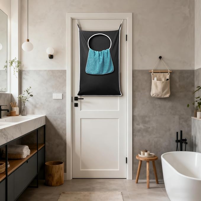 ANSTROUT XL Hanging Laundry Hamper Bags, Door Laundry Hamper with 2 Types of Hooks for Dirty Clothes, Save Bathroom Space Size:36.5x 22 Inch Hanging Laundry Storage Bag (Black) - Image 8