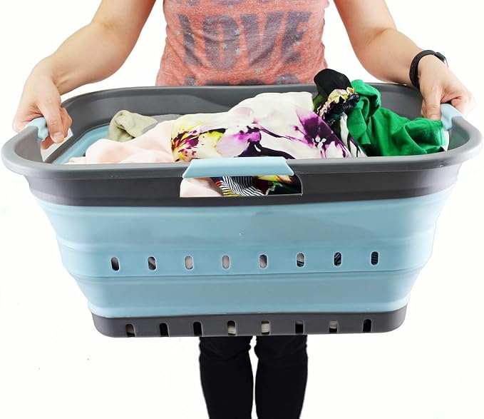 SAMMART 42L (11 gallon) Collapsible Plastic Laundry Basket - Foldable Pop Up Storage Container/Organizer - Space Saving Hamper/Basket (1, Grey/Sea Angel) - Image 7