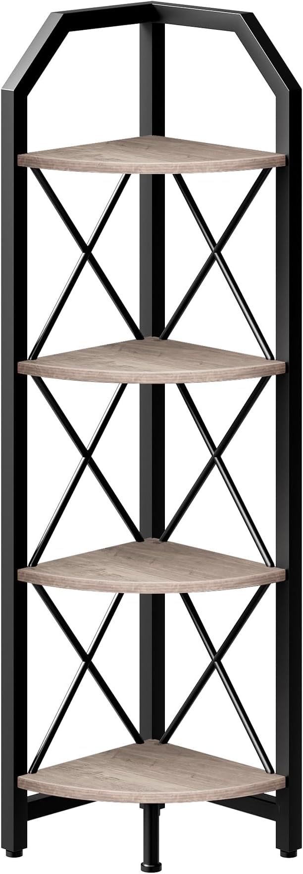 CHOEZON 4-Tier Corner Shelf, Industrial Corner Bookshelf, 47.6" Corner Storage Stand, Plant Stand Display Shelf, Corner Bookcase for Bedroom, Living Room, Home Office, Greige and Black TCJ09BG - Image 9