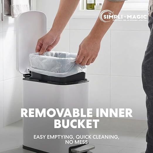 SIMPLI-Magic 6L/1.6G Stainless Steel Bathroom Trash Can with Hands-Free Foot Pedal, Quiet Soft-Close Lid, Compact Space-Saving Size - Image 6