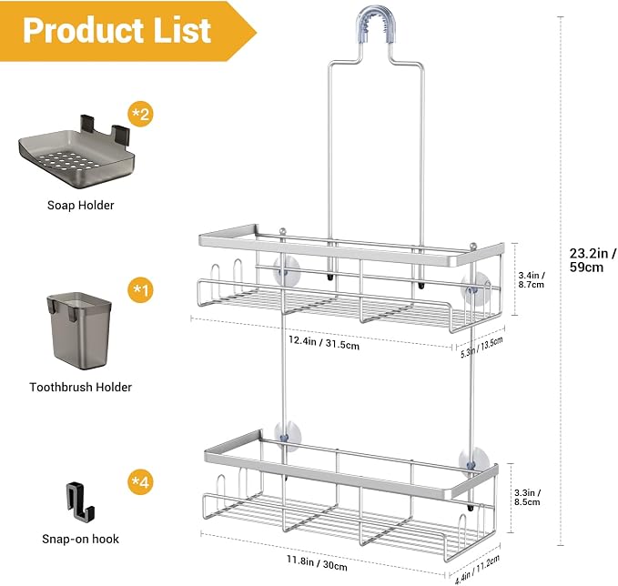 AKTECKE Shower Caddy Hanging Bathroom Organizer: Rustproof Shower Shelf for Inside Shower - No Drilling Shower Racks Over Showerhead - Bath Shelves Rack for Shampoo Soap Chrome - Image 6