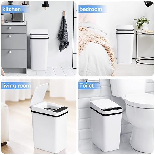 Anborry Bathroom Trash Cans with Lid 2 Pack Touchless Automatic Motion Sensor 2.2 Gal & 4 Gal Small Garbage Can, Smart Electric Narrow Garbage Bin for Bedroom Office Kitchen (White) - Image 7