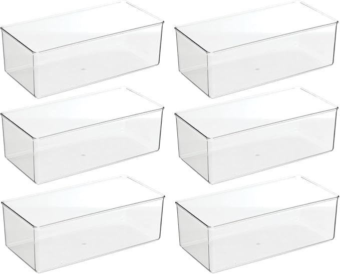 mDesign Long Plastic Drawer Organizer Box, Storage Organizer Bin Container; For Closets, Bedrooms, Use for Leggings, Socks, Ties, Jewelry, Accessories - Lumiere Collection - 6 Pack - Clear - Image 9
