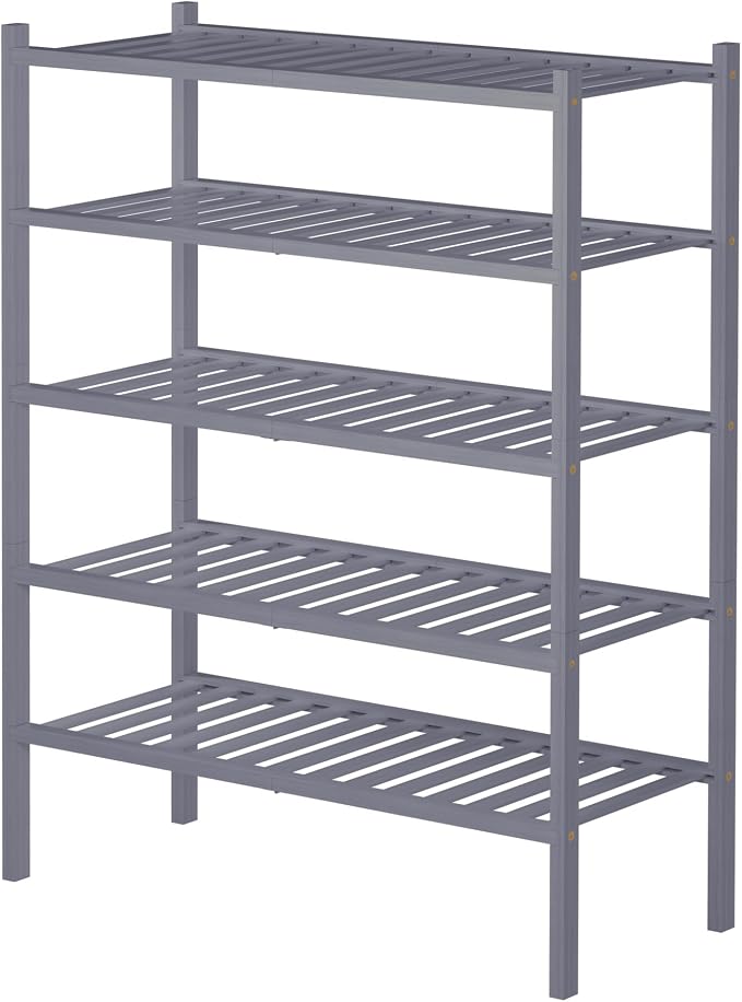 ROMGUAR CRAFT 5 Tier Bamboo Shoe Rack for Closet Free Standing Wood Shoe Shelf for Entryway Small Space Stackable 27"x11"x33" (Grey) - Image 6