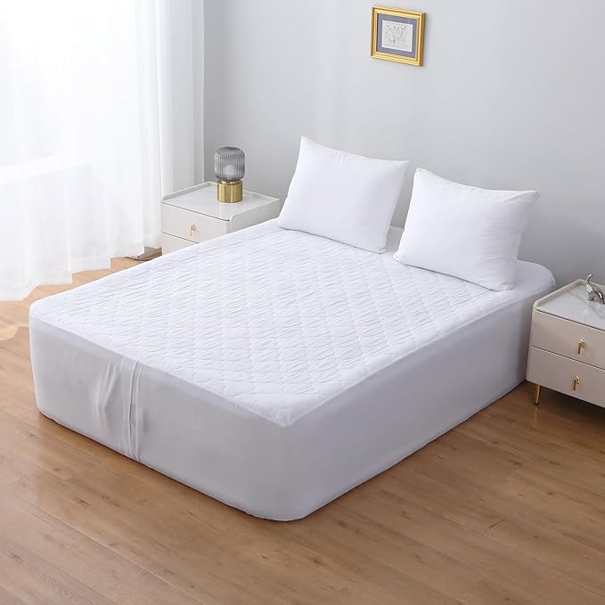 Queen Air Bed Mattress Pad with 15-24 Inch Deep Pockets - Waterproof Protector for Warm Sleep & Cold Air Insulation,Perfect for Camping, Guest Bed, Pets & Overnight Visitors-White