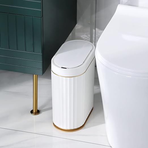 ELPHECO Bathroom Trash Can with Lid 2 Gallon Sensor Garbage Can, Automatic Trash Bin, Motion Sensor Trash Can, IPX5 Waterproof Plastic Wastebasket for Bathroom, Bedroom, Kitchen, Office, White Gold - Image 9