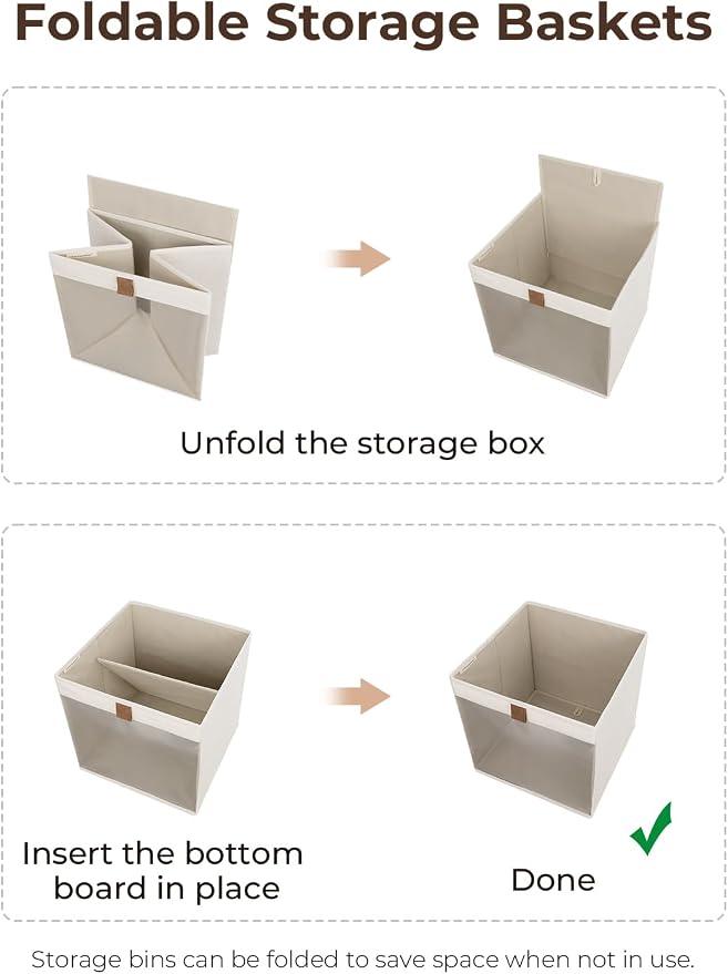StorageWorks 11x11 Storage Cubes, Closet Storage Bins with Clear Window, Fabric Organizer for Clothes, Collapsible Storage Baskets with PU Handles, Beige, 3-Pack - Image 7