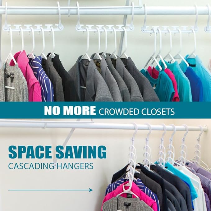 Wonder Hanger Max 10-Pack Space Saving Hangers, Reinforced Hooks Swivels 360°, Cascading Hanger, College Dorms & Storage Closet Organizer, Fully Assembled – White - Image 6