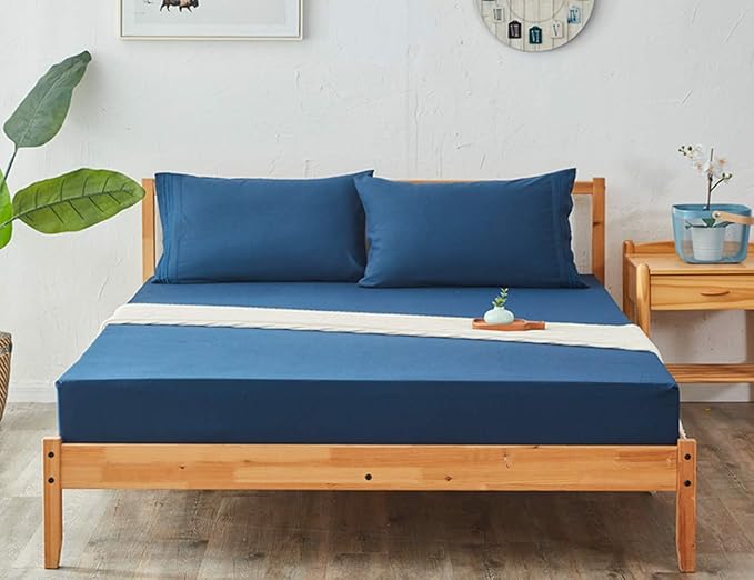 SONORO KATE Bed Sheet Set Super Soft Microfiber 1800 Thread Count Luxury Egyptian Sheets 18-Inch Deep Pocket Wrinkle -4 Piece(King, Navy Blue)