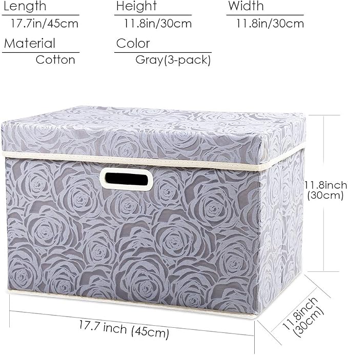 PRANDOM Larger Collapsible Storage Cubes with Lids Fabric Decorative Storage Bins Boxes Organizer Containers Baskets with Cover Handles for Bedroom Closet Living Room 17.7x11.8x11.8 Inch 3 Pack - Image 7