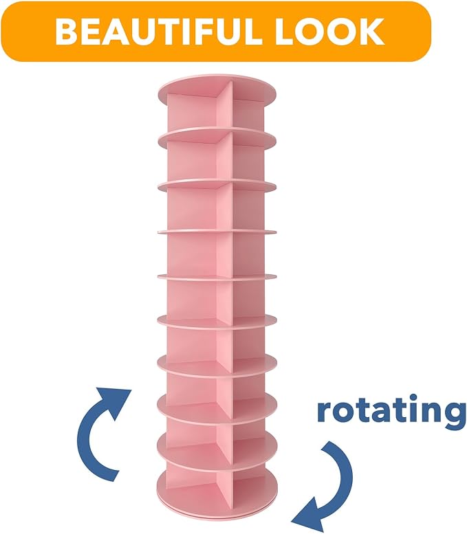 SpaceAid 9 Tier Rotating Shoe Rack Tower, Spinning Shoe Display Lazy Susan, Revolving 360 Shoe Rack Storage Round Carousel, Vertical Handbag Rotate Shoes Closet Organization (9-Tier Pink) - Image 7