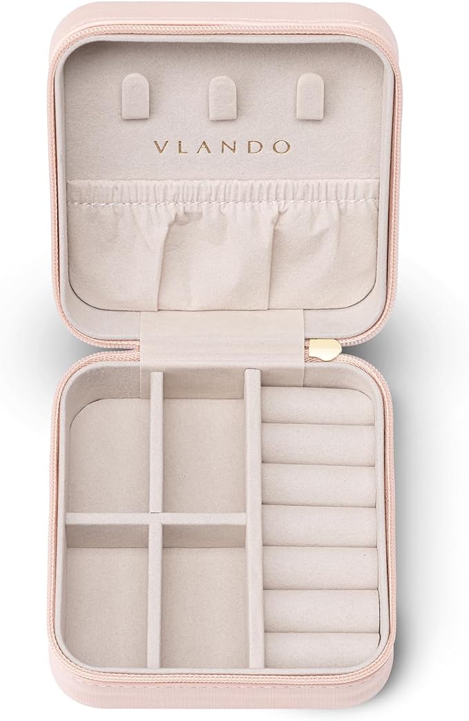 VLANDO Small Faux Leather Travel Jewelry Box Organizer Display Storage Case for Rings Earrings Necklace, Pink - Image 9