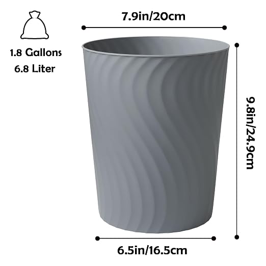 YGJT Small Trash Can, 3 Pack 1.8 Gallons Bathroom Trash Can Waste Basket, Round Garbage Can, Plastic Trash Bin for Kitchen, Dorm, Bedroom, Office, Living Room, Study, Compact Spaces(Grey) - Image 6