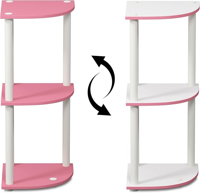 Furinno TURN-N-TUBE Corner Shelf, 3-Tier Corner Bookshelf, Display Storage Shelves with Open Shelves, for Organization and Storage, Living Room, Home Office, Garage, Pink - Image 8