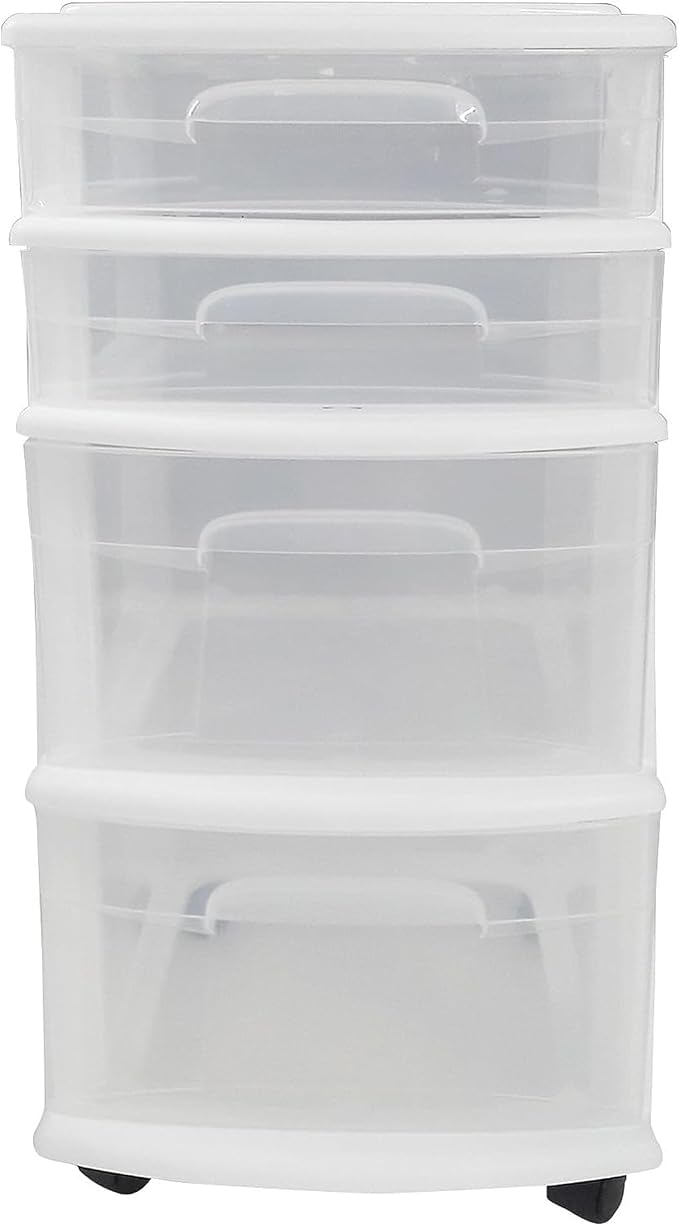 HOMZ 2-Pack Drawer Tower, 4-Tier Clear Plastic Storage Organizer Cart, White Frame - Organizing Containers with Wheels for Home, Bathroom, Bedroom, Office, and Classroom - Image 9