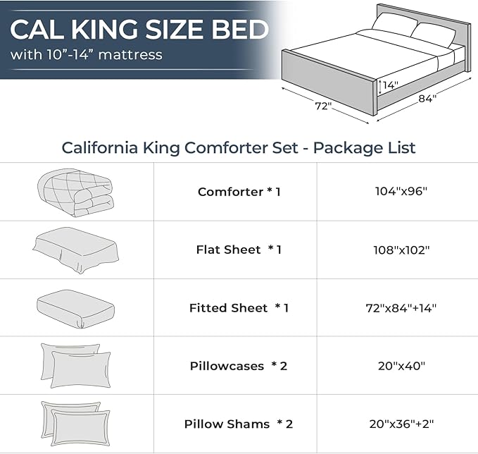 HEVUMYI Black Cali-King Comforter Set - 7-Piece All Season Bed in a Bag Cali-King, Ultra Soft Bedding Set with Comforter, Flat Sheet, Fitted Sheet, Pillowcases, Pillow Shams, Black
