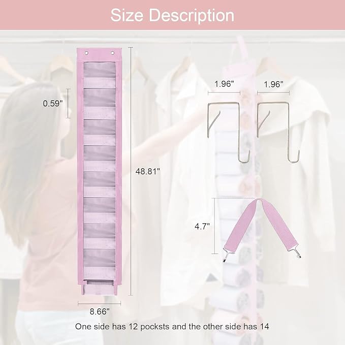 DHSFKBE Legging Organizer Storage, Shirt Organizer, Foldable Hanging Closet Organizer Storage with 26 Roll Independent Compartments for Yoga Pants, Tank Top, Towel, Underwear (Pink) - Image 7