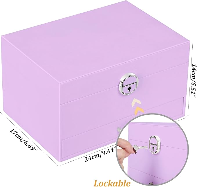 QBestry Earrings Jewelry Box for Girls, 5 Layers Jewelry Organizer with Earring Holder Organizer for Girls Earring Organizer Jewelry Boxes for Women Earrings and Necklaces Jewelry Box Organizer Violet - Image 9