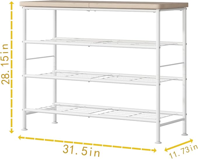 SUOERNUO Shoe Rack Organizer 4 Tier for Closet Entryway Free Standing Metal Storage Shoe Shelf with MDF Top Board,White+Oak - Image 6