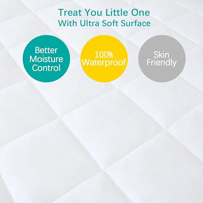 Pack and Play Sheets Fitted 2 Waterproof Mattress Protector Pad Cover Quilted Compatible with Graco Pack n Play & Dream On Me & Pamo Babe, Playpen/Playard 39" x 27" White