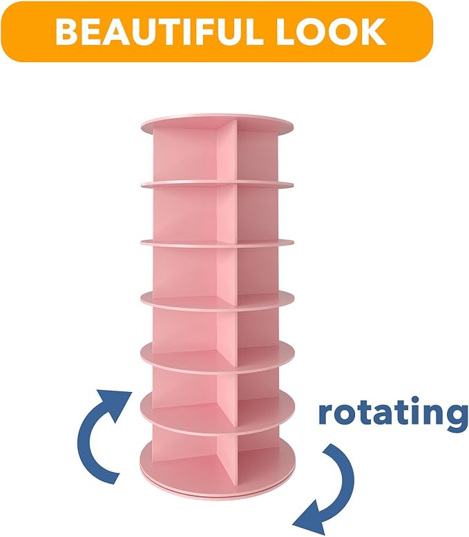 SpaceAid 6 Tier Rotating Shoe Rack Tower, Spinning Shoe Display Lazy Susan, Revolving 360 Shoe Rack Storage Round Carousel, Vertical Handbag Rotate Shoes Closet Organization (6-Tier Pink) - Image 7