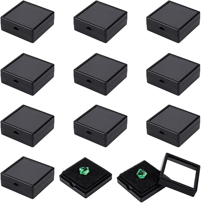 BENECREAT 12Pack Black Gemstone Display Box 2" x 0.78" Jewelry Box Container with Clear Top Lids for Gems, Coins, Christmas Festival Wedding Jewelry Packing - Image 7