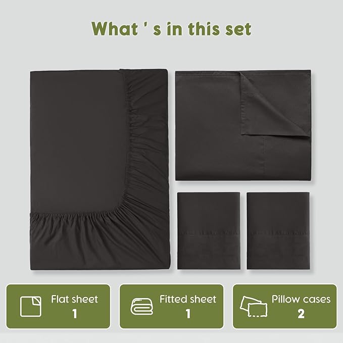 SONORO KATE 100% Egyptian Cotton Sheets King Size - 600 Thread Count, Luxury Hotel Sateen Weave Bedding Set, Soft Breathable Sheet Sets, 16" Deep Pocket - 4 PC(Dark Grey,King)