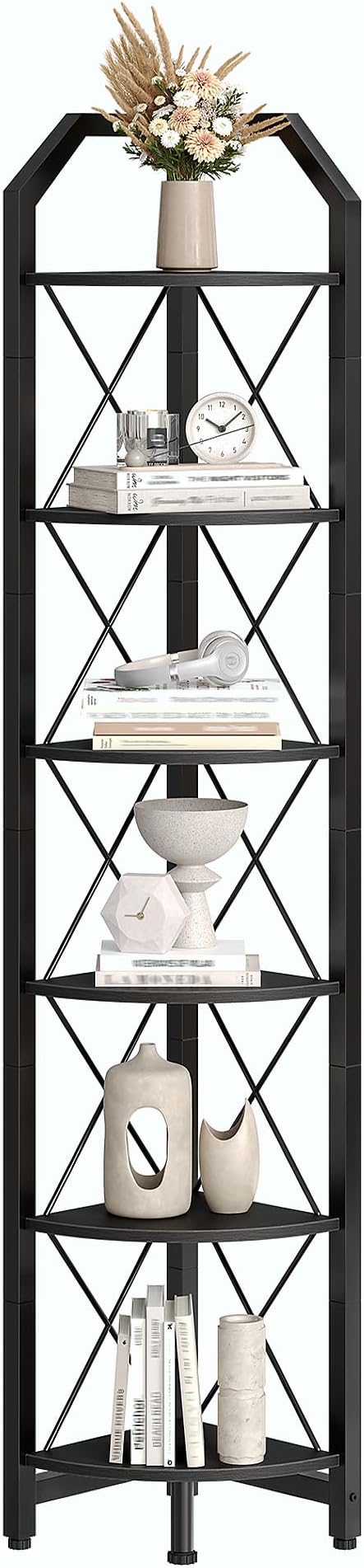 CHOEZON 6-Tier Corner Shelf, Industrial Corner Bookshelf, 71.2" Display Storage Stand, Plant Stand Display Shelf, Tall Bookcase for Bedroom, Living Room, Home Office, Black TCJ11BB - Image 8