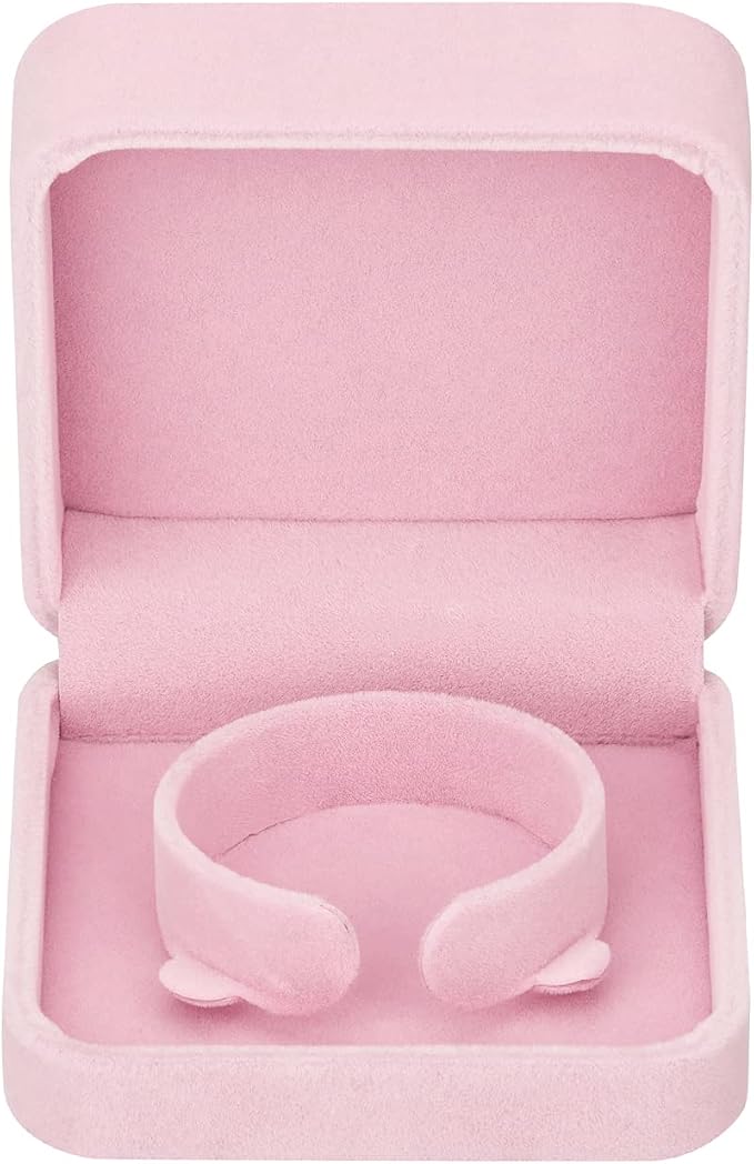 LETURE 4 Pieces Classic Velvet Bracelet Bangle Pendant Necklace Gift Box, Travel Jewelry Box Display Storage Case for Gift, Wedding, Engagement, Proposal, Birthday (4PCS Bracelet-PINK) - Image 5