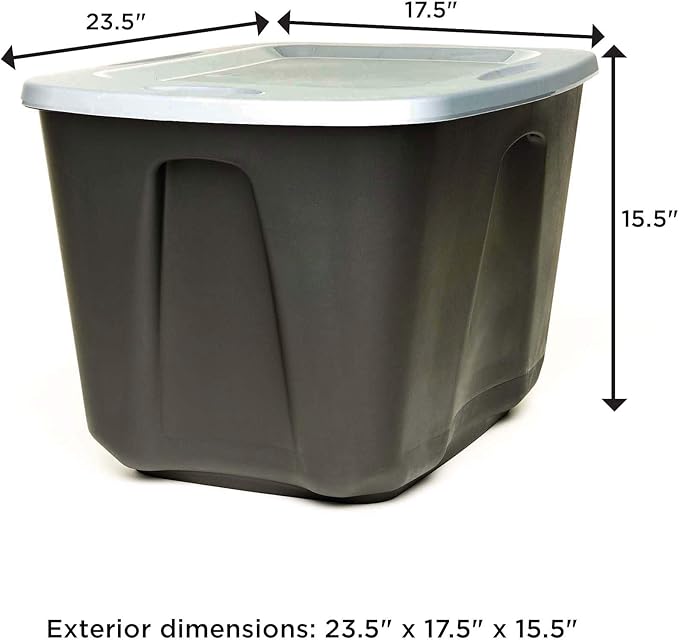 HOMZ Durable Molded Bin, Plastic Storage Container with Lid, 18 Gallon, Black/Gray - Stackable Organizer Totes and Boxes for Bedroom, Kitchen, and Garage Organization
