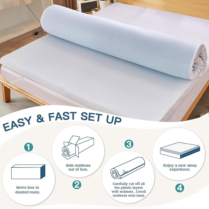 Airensky Queen Mattress Topper, Cooling Gel Infused Memory Foam Topper with Removable Skin-Friendly Cover, Bed Topper for Pressure Relief Back Pain, CertiPUR-US Certified, 2 Inch, 60"x80"