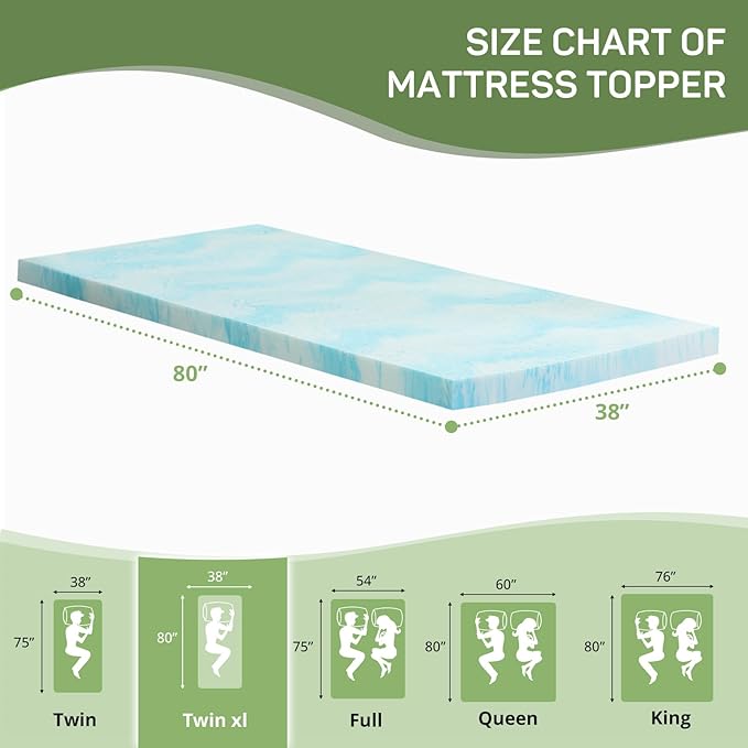 3 Inch Mattress Topper Twin XL Size, Gel Memory Foam Mattress Pad, CertiPUR-US Certified, Ventilated Bed Topper for Pressure Relief Back Pain, Blue