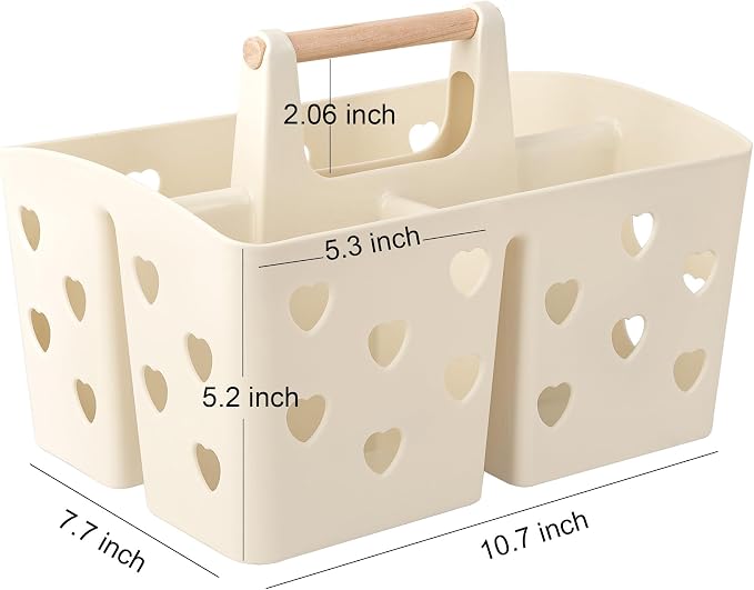 Anyoifax Portable Shower Caddy Plastic Shower Basket Organizer Divided Bathroom Caddy Storage Cleanning Caddy Tote with Handle for College, Dorm Room, Kitchen, Beige - Image 6