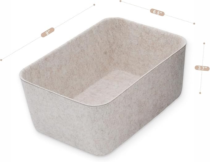 Welaxy Felt deep Storage Bins lidded Drawer Organizer Caddy for junk stuff stationery makeup jewelry closet bathroom minimalist lifestyle (Oatmeal Bin, S) - Image 7