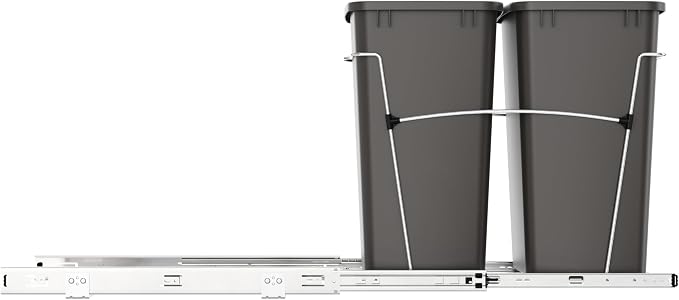 Rev-A-Shelf RV-18KD-13C-S Double Pullout Trash Can for Kitchen Cabinets 35 Quart Garbage Recycling Bin on Full Extension Slides, Gray - Image 9