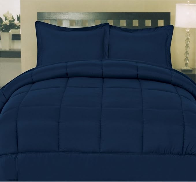 Sweet Home Collection 5 Piece Comforter Set Bag Solid Color All Season Soft Down Alternative Blanket & Luxurious Microfiber Bed Sheets, Navy, Twin (Pack of 4)