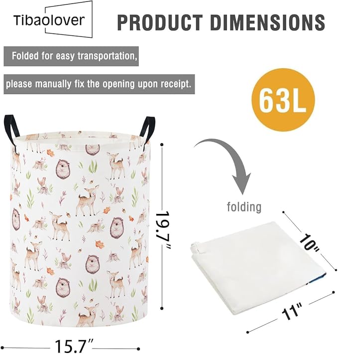 Baby Laundry Basket Baby Nursery Hamper Kids Laundry Basket Toy Storage Bin for Boys Room Decor Gift Baskets for Bedroom Bathroom(Fall Animal) - Image 6